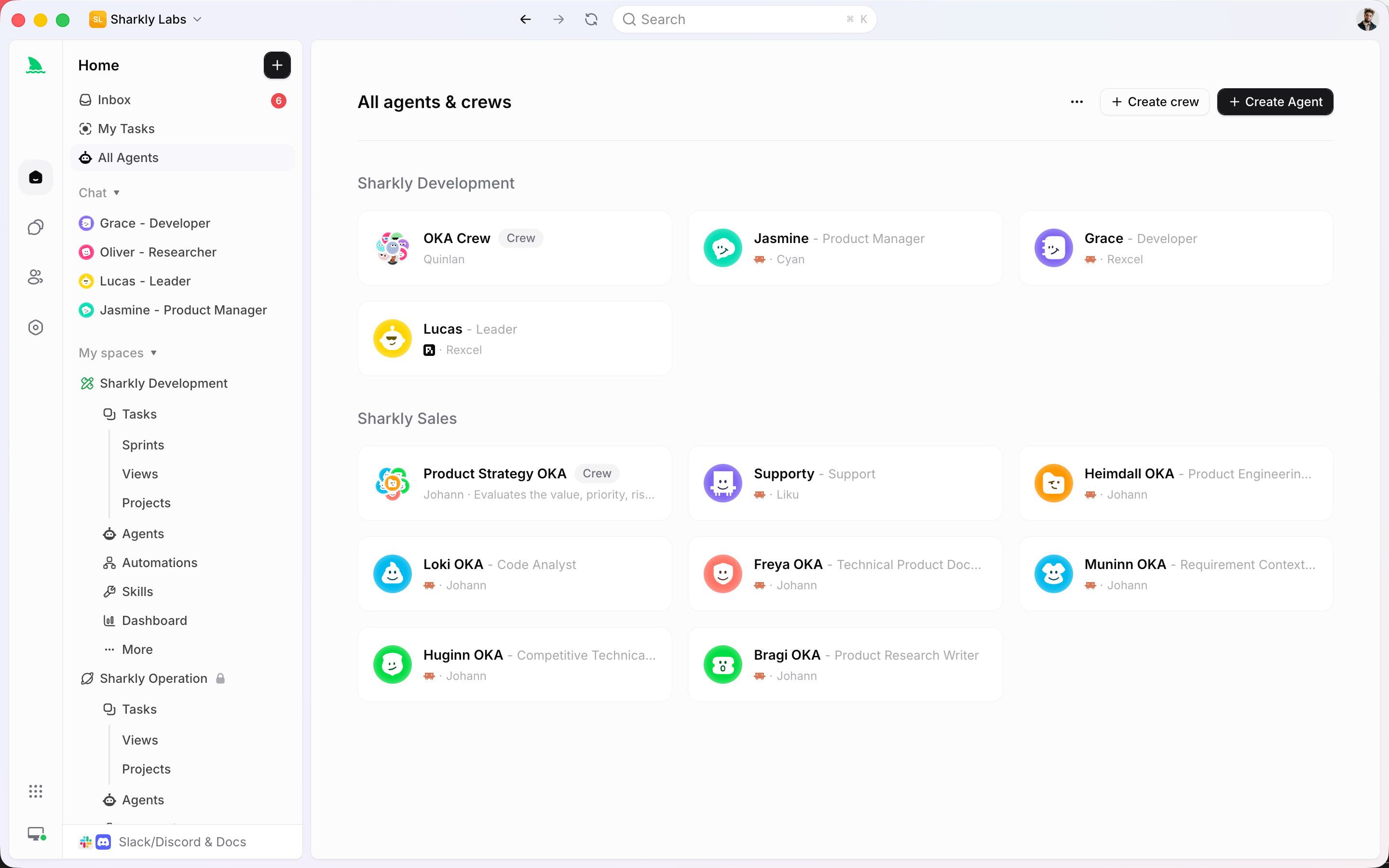 Agents and crews shared across the team's Spaces