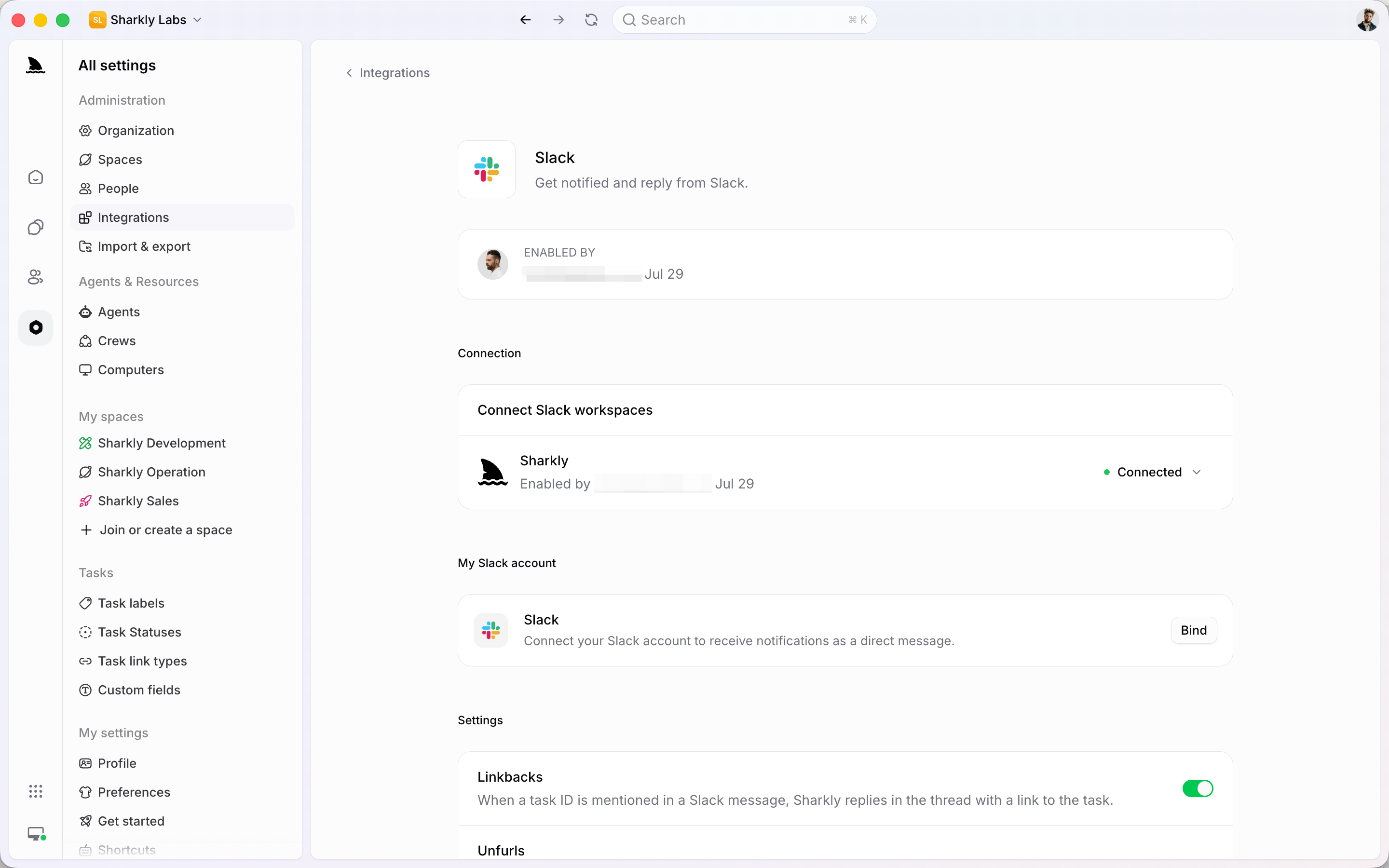 Slack Task card created from a thread